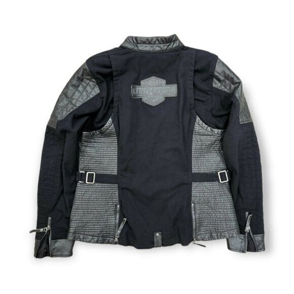 Harley Davidson Genuine Buffalo Hide Leather Full Zip Moto Jacket Black Women XL - Picture 2 of 9